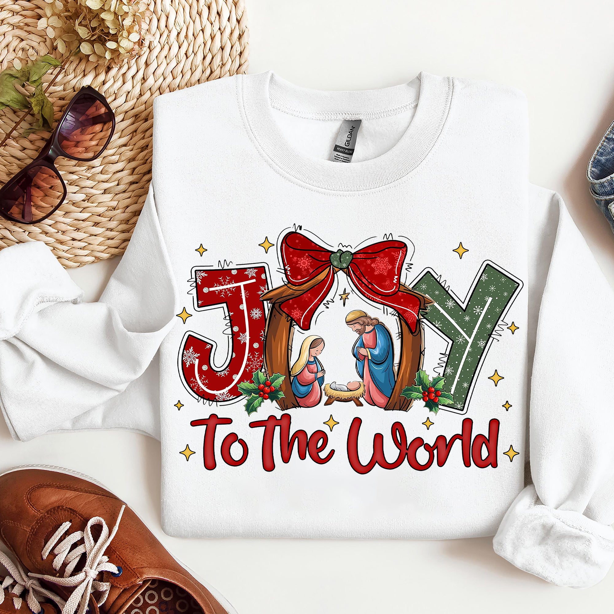 Christian Christmas Sweatshirt, Joy To The World Sweatshirt, Coquette Jesus Sweatshirt. ILAF27